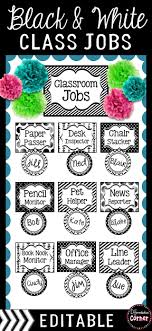Black And White Classroom Decor Editable Classroom Jobs Black And White Classroom Decor Classroom Jobs Classroom Organization Labels Student Jobs