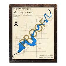 Hardy Dam Pond Muskegon River Mi 3d Wood Topo Map