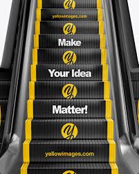 Escalator Mockup Front View In Indoor Advertising Mockups On Yellow Images Object Mockups