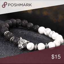 Black And White Bracelet Black And White Panther Beaded Wristband Bracelets Handmade Beaded Beaded Bracelets Bead Charm Bracelet