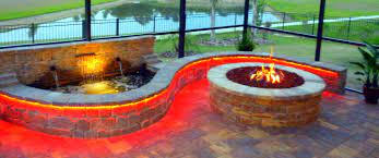 Gas Firepit With Waterfall And Lights Fire Pit Backyard Backyard Design Dream Backyard