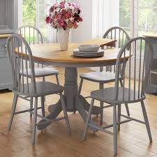 Buy round kitchen room tables at macys.com! Round Extendable Dining Table Set With 4 Grey Wooden Dining Chairs Rhode Island Furniture123
