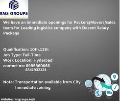 We Have Immediate Openings For Packers Movers Salesteam For Leading Logistics Company With Decent Salary Package Qualifica Job Opening Job Full Time Work