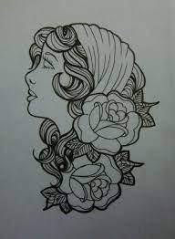 Illustrate the word spade on a banner wrap around the card. Woman Line Drawing Black Traditional Woman Tattoo Novocom Top
