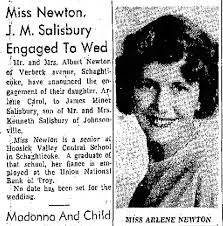 James Miner Salisbury engagement to Arlene Carol Newton.