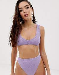 Asos Design Asos Design Mix And Match Crinkle High Leg High Waist Bikini Bottom In Shiny Li High Waisted Bikini High Waisted Bikini Bottoms High Leg Swimsuit
