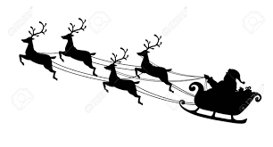 Each reindeer is wearing a red jumper and santa is wearing his traditional suit. Santa Claus Flying With Reindeer Sleigh Black Silhouette Symbol Royalty Free Cliparts Vectors And Stock Illustration Image 91361186