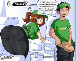 1boy 1girls anor3xia ass big big ass big breasts big butt boy  breasts clothed clothing dialogue doggy style duo fast food fast food  uniform female food food play fully
