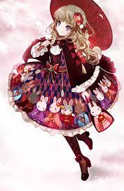 和風ロリータ服装のデザイン イラスト アニメスタイル アニメの女の子