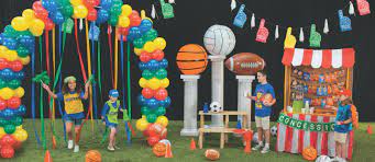 Sports themed rentals & decorations for events | display group. Sports Theme Vbs Decor Ideas Sports Themed Party Sports Day Decoration Sports Decorations