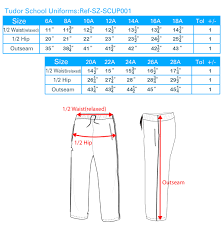 school pant size chart