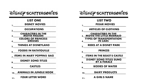 Disney Scattergories Lists Pdf Scattergories Scattergories Lists Disney Games