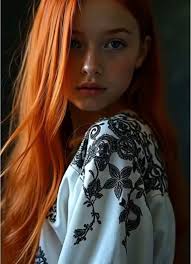 Girl with Red Hair Stops and Looks at Camera