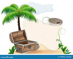 Tropical Island, Palm Trees and Pirate Chest Stock Vector
