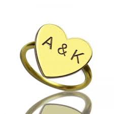 Dexter engrave monogrammed rings with your initials in a choice of font and engraving style, on any signet ring size, shape, or precious metal. Engraved Sweetheart Ring With Double Initials 18k Gold Plated