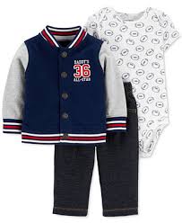 Carter's Baby Boys 3-Pc. Cotton Varsity Jacket, Football-Print Bodysuit &  Denim Pants Set