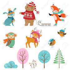 Set Of Cute Winter Animals And Trees For Your Design Christmas Drawing Winter Animals Christmas Illustration