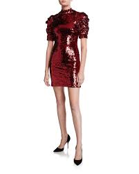 Alice Olivia Brenna Sequin Mock Neck Puff Sleeve Fitted Dress In 2020 Sequin Cocktail Dress Sequin Dress Outfit New Years Eve Outfits