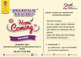 Setiap jurusan bebas menentukan sub tema bazar dan berkaitan dengan tema utama dies natalis ix poltekkes bandung yaitu mengupas aksi kreatifitas tanpa batas dengan sportifitas & solidaritas. Undangan Dies Natalis Fia Ui Yang Ke 2 Untuk Alumni Ilmu Administrasi Ui Fakultas Ilmu Administrasi Ui