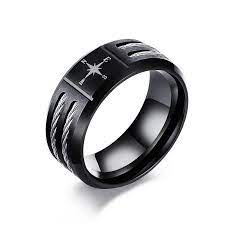 Black Steel Compass Wire Men S Ring Rnb Style Mens Rings Fashion Fashion Rings Rings For Men
