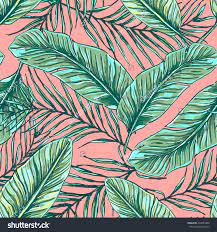 Vector seamless floral pattern with tropical decor: Beautiful Seamless Tropical Jungle Floral Pattern Background With Palm Leaves Jungle Flowers Leaves Vector Background Patterns