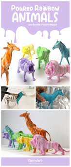 Dollar Store Poured Rainbow Animal Figurines Project By Decoart Animal Figurines Animal Figurine Diy Painting Plastic