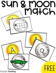 Sun And Moon Match Free Matching Cards For Reading And Math Letter Activities Preschool Space Activities For Kids Moon Activities
