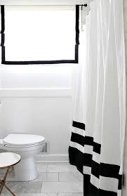 Black And White Fabric Shower Curtain Black And White Color Block Shower Curtain Transitional Bathroom Black Shower Curtains White Shower Black Bathroom