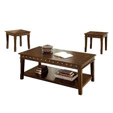 Coffee table and end table set best coffee tables rowan od small, source: Benjara 3 Piece 56 In Brown Large Rectangle Wood Coffee Table Set With Shelf Bm166158 The Home Depot