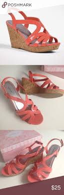 Host Pick Dressbarn Coral Patent Wedge Sandal Coral Wedding Shoes Wedding Shoes Comfortable Sandals Brands