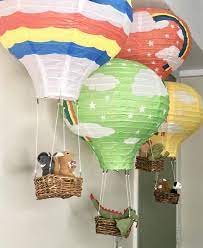 Colorful Floating Hot Air Balloon With Cute Animal In Wicker Etsy Balloon Mobile Air Balloon Balloons