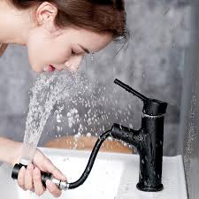 shower head Bathroom mixers with pull-out spray Hot and cold water basin  faucets Retractable stainless steel 360° swivel Single lever basin faucet  for basin, black B (black a) shower head