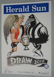Law9601 ️ (813) 98.8%, location: Herald Sun Afl Grand Final Draw Poster For Collingwood Versus St Kilda With Caricature By Mark Knight 2010 Australian Sports Museum