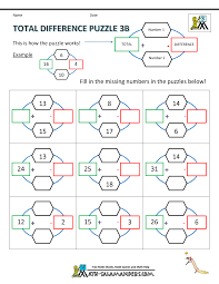 3rd Grade Math Puzzle Worksheets Total Difference Puzzle 3b Gif 1000 1294 Maths Puzzles 3rd Grade Math Worksheets Third Grade Math Puzzles