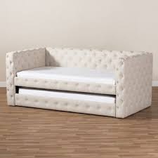 Twin Janie Classic And Contemporary Fabric Upholstered Daybed With Trundle Light Beige Baxton Studio Daybed With Trundle Upholstered Daybed Daybed