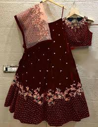 Maroon is the signature color of the japanese private rail company, hankyu railway, decided by a vote of women customers in 1923.9 in the 1990s. Luminous Maroon Color Original Velvet Lehenga Choli With Heavy Net Dupatta