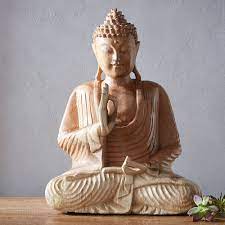 Antique carved walnut shell and stand with 10 buddha's and creature! Fearless Wooden Buddha Statue Vivaterra