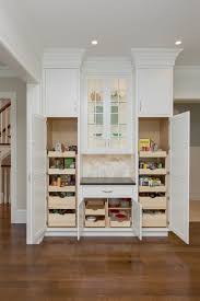 Pantry Cabinets With Pull Out Drawers And Crown Molding In Showplace White Kitchen Built In Pantry Interior Design Kitchen New Kitchen Cabinets
