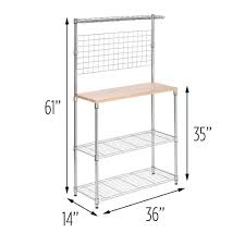 Bakery display shelves, racks and cases entice your customers by displaying your different kinds of breads, bagels, pastries and prepared desserts on gondola store shelving, wood slatted shelves, bread racks and pastry cases that are specially designed for retail bakeries, patisseries, coffee shops and delicatessens. Bakers Rack With Shelves And Hanging Storage Chrome
