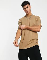 Selected Homme Organic Cotton High Neck Oversized T Shirt In Tan Asos