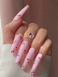 41) red stiletto short acrylic nails. Cherry Press On Nails Cherry Nails Short Acrylic Nails Designs Acrylic Nails