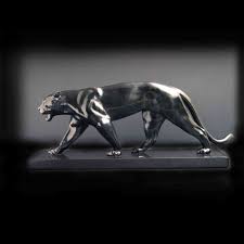 Baghera Art Deco Panther In Black Patinated Cast Metal Sculptor Max Le Verrier Heykel Seramik