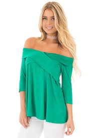 Kelly Green Cross Over Off Shoulder 3 4 Sleeve Top Tops Womens Tops Womens Dresses