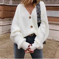 Black And Gold Sweater Dames Women Autumn Warm Sweater Long Sleeve V Neck Loose White Crop Tops Elegant Cardigan Female Harajuku Truien Dames Chic Streetwear Sweater Winter Fashion Long Sleeve Cardigan Sweaters Fashion
