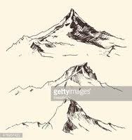Konturen Der Berge Gravur Vektor Hand Zeichnen Clipart Bilder Vektor