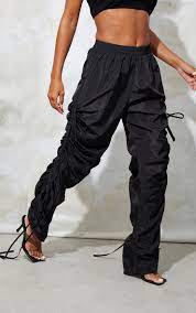 Black Shell Ruched Leg Joggers Prettylittlething Il
