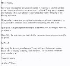Explore the largest community of artists, bands, podcasters and creators of music & audio. Trump Bashing Villager Receives Threatening Letter After Claiming He Was Attacked Villages News Com