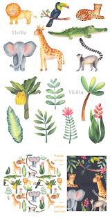Tropical Safari Wild Jungle Animals Graphic Clipart Safari Animal Art Tropical Animals Animal Illustration Kids