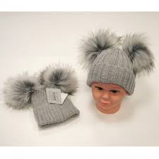 Baby Grey Double Pom Pom Hat 0 6 Months
