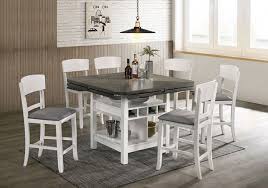 Cm3733wg Rpt 7pc 7 Pc Canora Grey Stacie White Gray Finish Wood Round Square Drop Leaf Counter Height Dining Table Set In 2020 Counter Height Dining Table Set Counter Height Dining